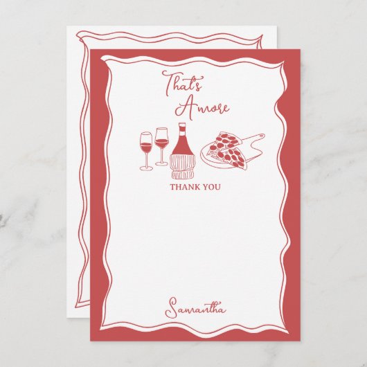 真っ赤な愛が詰まったイタリアンピザ ワイン ブライダルシャワー サンキューカード (正面/裏面)