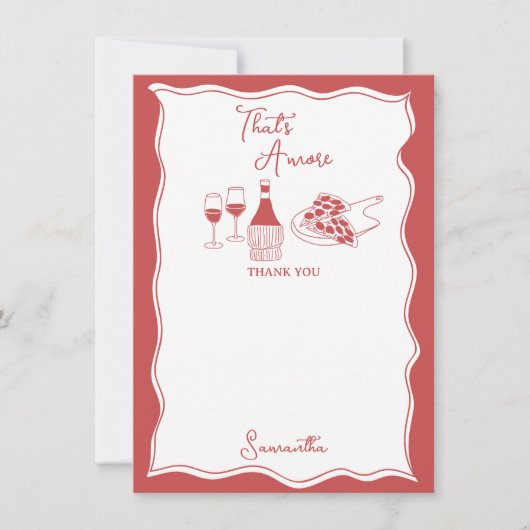 真っ赤な愛が詰まったイタリアンピザ ワイン ブライダルシャワー サンキューカード (正面)
