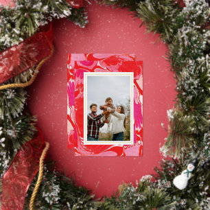 真っ赤な楽しいメリークリスマスマーブルホイルのホリデー写真カード 箔シーズンカード