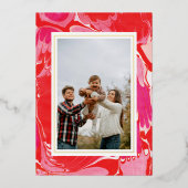 真っ赤な楽しいメリークリスマスマーブルホイルのホリデー写真カード 箔シーズンカード (正面)