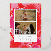 真っ赤な楽しいメリークリスマスマーブルホイルのホリデー写真カード 箔シーズンカード (裏面)