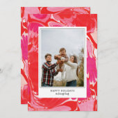 真っ赤な楽しいメリークリスマスマーブルホリデー写真カード シーズンカード (正面/裏面)