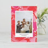 真っ赤な楽しいメリークリスマスマーブルホリデー写真カード シーズンカード (スタンド正面)