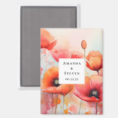 真っ赤な水彩画のポピー畑で Save the Date マグネット (正面/裏面)