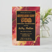 真っ赤な炎と金の90歳誕生日パーティー招待状 招待状 (スタンド正面)