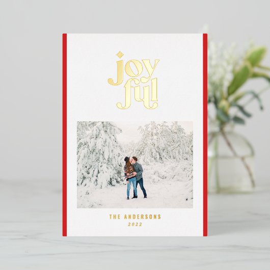 真っ赤な現代的な楽しい写真1枚 箔シーズンカード (立ち正面)