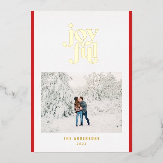 真っ赤な現代的な楽しい1枚の写真 箔シーズンカード (正面)