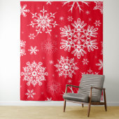 真っ赤な白い雪の結晶模様のクリスマス気分 タペストリー (インサイチュ)