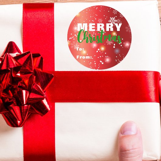 真っ赤な祭りのイルミネーション ボケ スノーフレーク メリークリスマス ラウンドシール