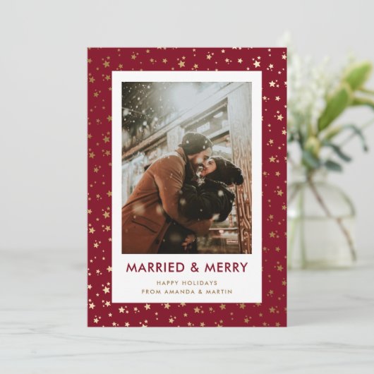 真っ赤な結婚式 新婚ホリデー写真カード シーズンカード (スタンド正面)