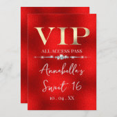 真っ赤な背景にゴージャスなVIPデザイン 招待状 (正面/裏面)