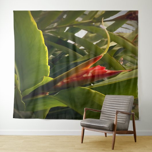 真っ赤な花の花束 熱帯の自然 緑豊かな植物 タペストリー (インサイチュ(横))