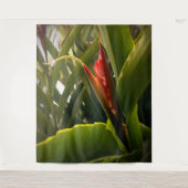 真っ赤な花の花束 熱帯の自然 緑豊かな植物 タペストリー (正面)