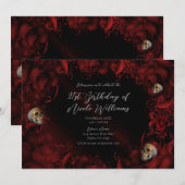 真っ赤な薔薇と骸骨のダークフラワーバースデーパーティー 招待状 (正面/裏面)