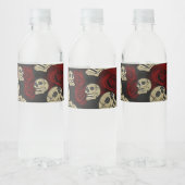 真っ赤な薔薇と髑髏 グレー ブラック フラワー ゴシック ペットボトルラベル (ボトル)