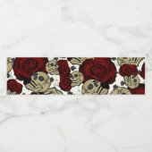 真っ赤な薔薇と髑髏 黒い花のゴシック 白 ペットボトルラベル (シングルラベル)