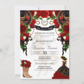 真っ赤な薔薇の花束 マリアッチ チャロ キンセアニエラ 招待状 (正面)