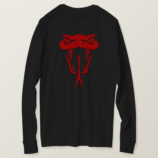 真っ赤な蛇の顔のロングスリーブ Tシャツ (デザイン裏面)