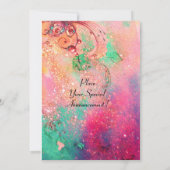 真っ赤な蝶 ピンクのフクシア ゴールドのスパークル スウィート16 招待状 (裏面)