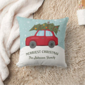 真っ赤な車がクリスマスツリーを運ぶ メリクリ クッション (ブランケット)