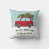 真っ赤な車がクリスマスツリーを運ぶ メリクリ クッション (正面)