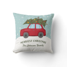 真っ赤な車がクリスマスツリーを運ぶ メリクリ
