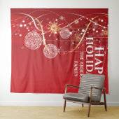 真っ赤な金色のボール スノーフレーク おしゃれなクリスマスグリーティング タペストリー (インサイチュ(横))