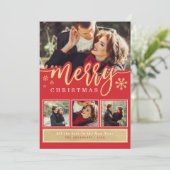 真っ赤な金 銀の雪の結晶 楽しいクリスマス フォト コラージュ シーズンカード (スタンド正面)