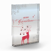 真っ赤な鹿 銀の雪の結晶 クリスマス フォトブロック (左)