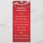 真っ赤な、銀灰色の雪の結晶のウェディングプログラムカード プログラム (裏面)