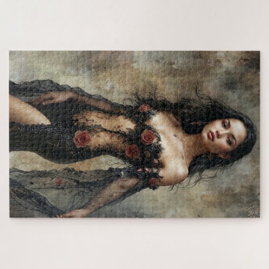 真っ黒なガウンを着たエキゾチックな女性 ジグソーパズル (横)