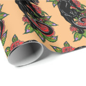 真っ黒なヒョウと咲くバラ包装 ラッピングペーパー (ロールコーナー)