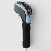 真っ黒なヒョウと咲くバラ ゴルフヘッドカバー (アングル)