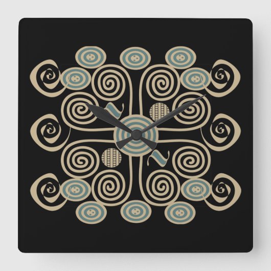 真のアフリカ族華美 スクエア壁時計 (正面)