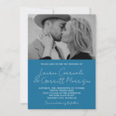 真のシンプルモダン3冬の青い結婚写真 招待状 (正面)