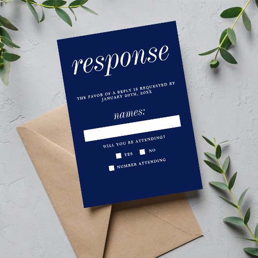 真のシンプル2インクブルーミニマル結婚リスト 出欠カード