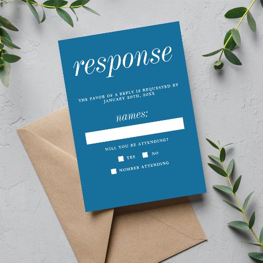 真のシンプル2ウィンターブルーミニマル結婚リスト 出欠カード