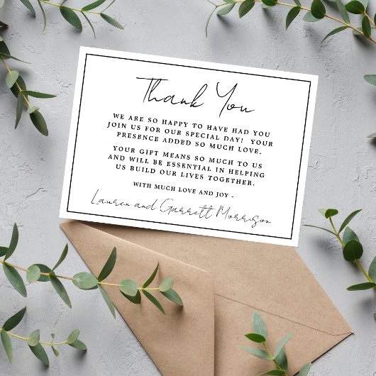 真のシンプル3白黒お礼 サンキューカード