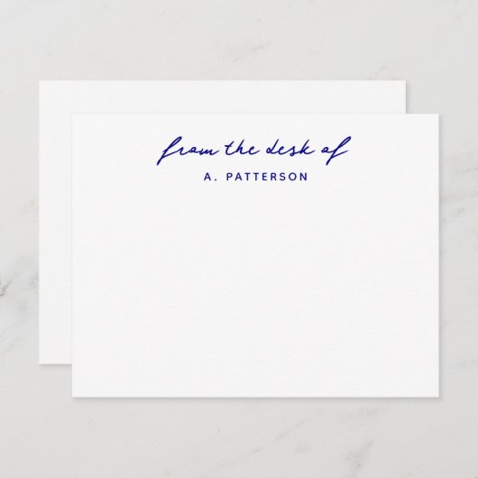 真のネイビーブルーのデスクからモダン ノートカード (正面/裏面)