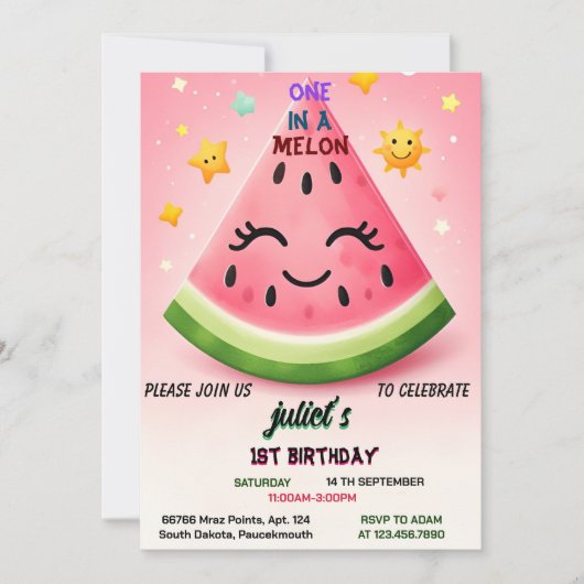 真のピンクの夏の1日のメロンの最初の1日 招待状 (正面)