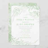 真のロマンスグリーンフローラフレーム赤ちゃんシャワー 招待状