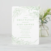 真のロマンスグリーンフローラフレーム赤ちゃんシャワー 招待状 (スタンド正面)