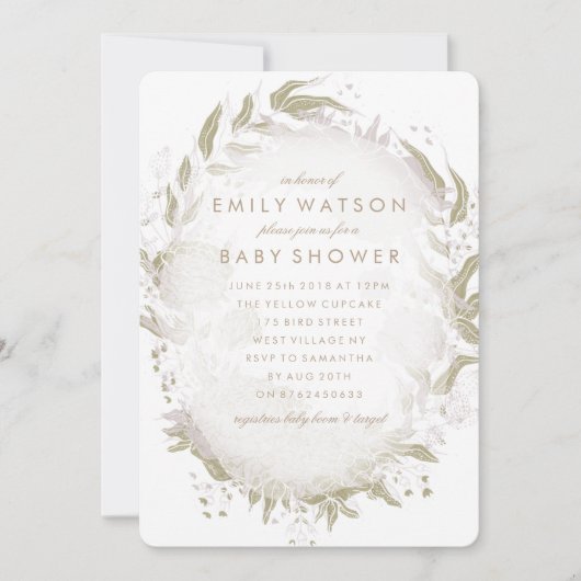 真のロマンスフォイルフローラフレームベビーシャワー 招待状 (正面)