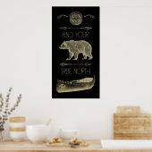 真の北カヌーのクマの矢印コンパスを見つける ポスター (キッチン)