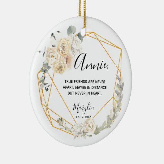 真の友パーソナライズされた人は決して遠く離れない セラミックオーナメント (右)