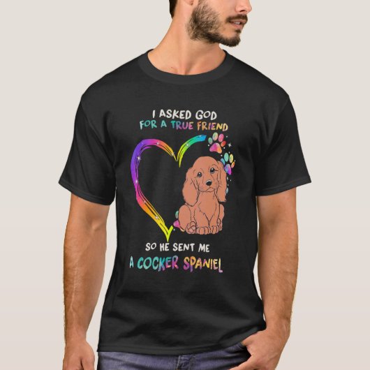 真の友人コッカースパニエル犬とハート絞り染め犬 Tシャツ (正面)