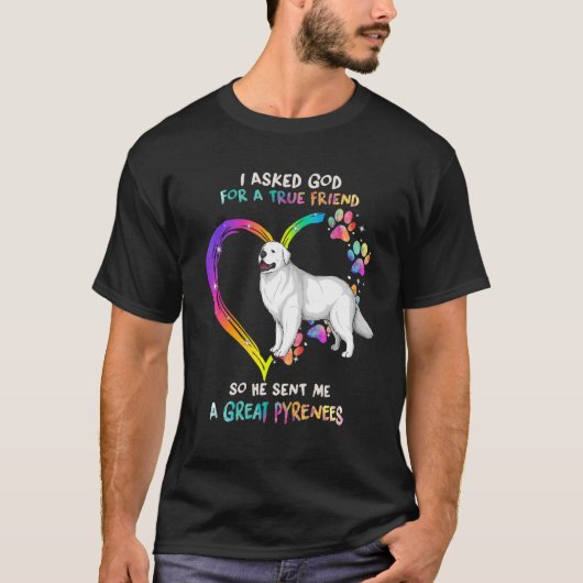 真の友人素晴らしピレネーとハート絞り染め犬 Tシャツ (正面)