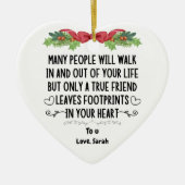 真の友葉達の足跡がハートに セラミックオーナメント (正面)