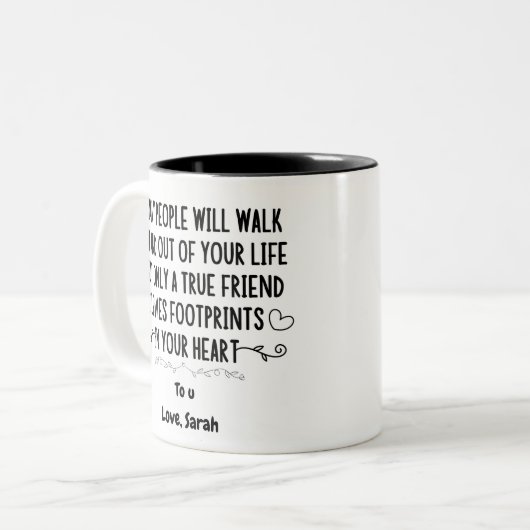 真の友葉達の足跡がハートに ツートーンマグカップ (正面左)