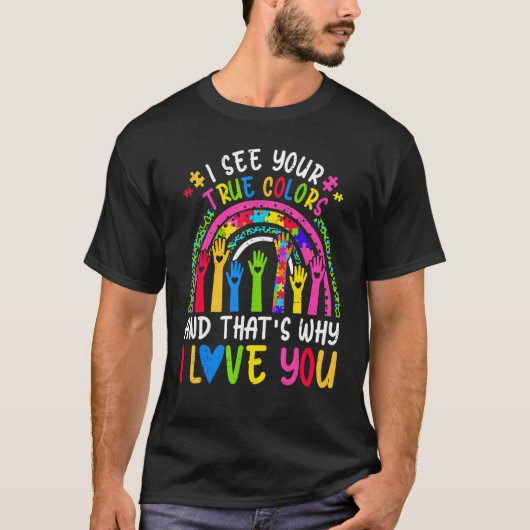 真の姿が見えるパズルのピース 自閉症啓発 Tシャツ (正面)